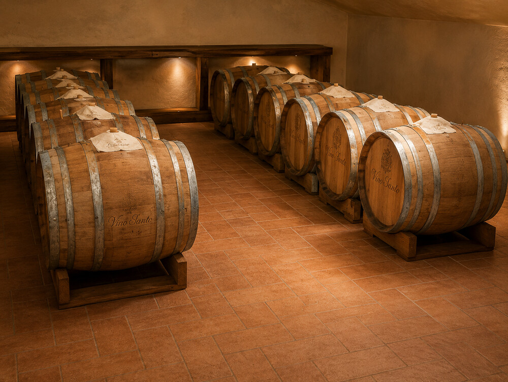 Barrique di Vin Santo in affinamento - Azienda Agricola Santa Barbara
